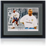 Jimmy Floyd Hasselbaink Hand Signed Leeds 16x12'' Montage AFTAL COA