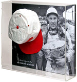 Stirling Moss Hand Signed Ferrari Formula 1 Baseball Cap Display AFTAL COA