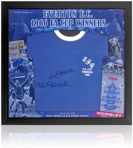 Derek Temple and Mike Trebilcock Hand Signed Everton 1966 FA Cup Shirt Presentation COA