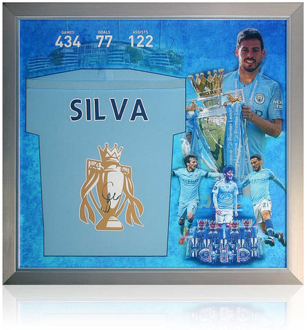 David Silva Manchester City Legend Hand Signed Shirt Presentation AFTAL COA