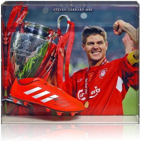 Steven Gerrard Liverpool Legend Hand Signed Football Boot Display AFTAL COA