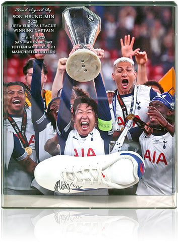 Son Heung-min Tottenham Hotspur Hand Signed Europa League Winning Captain Football Boot Presentation COA