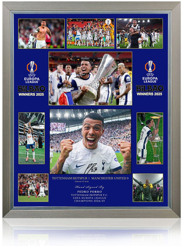 Pedro Porro Tottenham Hotspur Hand Signed Europa League Winner Montage COA