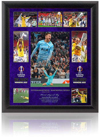 Guglielmo Vicario Tottenham Hotspur Hand Signed Europa League Winner Large Presentation COA