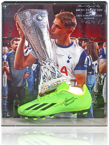 Micky van de Ven Tottenham Hotspur Europa League Winner Hand Signed Football Boot Display COA