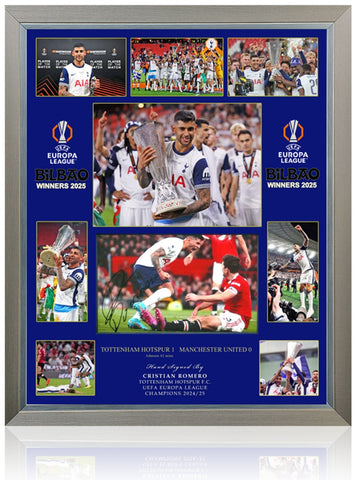 Cristian Romero Tottenham Hotspur Hand Signed Europa League Winner Montage COA