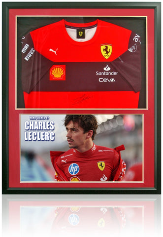 Charles Leclerc Hand Signed Ferrari Formula 1 Large Framed Shirt COA