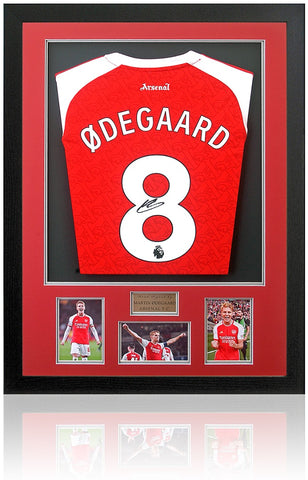 Martin Odegaard Arsenal Hand Signed Framed Home Football Shirt AFTAL COA