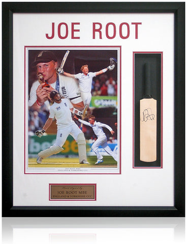 Joe Root Signed Mini Bat Display Framed Cricket Memorabilia COA