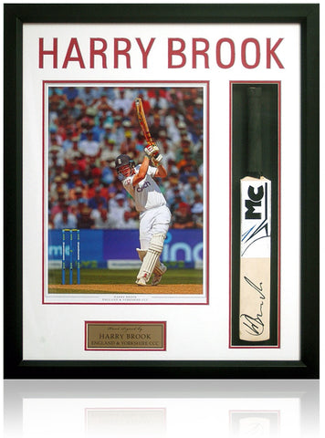 Harry Brook Signed Mini Bat Display Framed Cricket Memorabilia COA