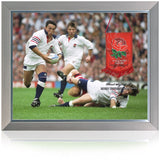 Rory Underwood MBE Hand Signed England Rose Rugby Crest Pennant Presentation AFTAL COA