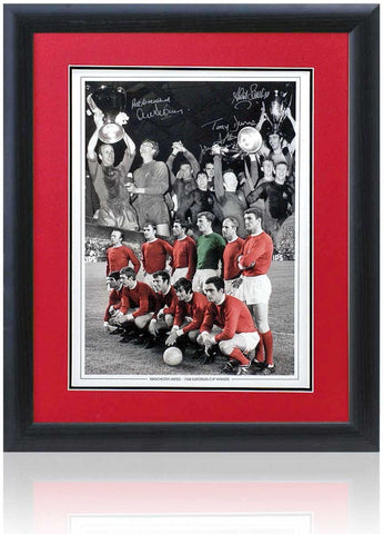 Manchester United 1968 European Cup Final Hand Signed by 5 Legends 16x12'' Montage