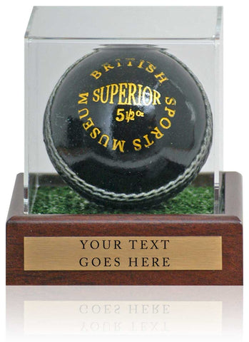 Cricket Ball Display Case 10x10x10cm with Custom Plaque with words of your choice**