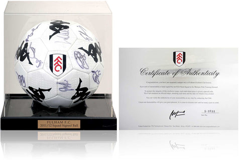 Fulham F.C. 2011/12 Squad Hand Signed Ball Football in Display Official FFC COA