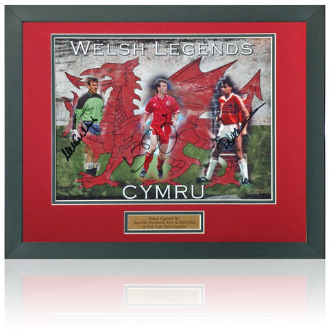 Welsh Footballing Legends Southall Ratcliffe and Van Den Hauwe Hand Signed Montage COA