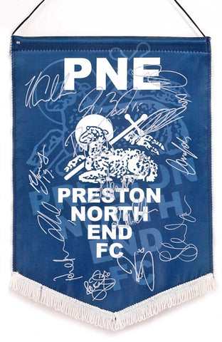 Preston North End Hand Signed 2010/11 Squad Large Pennant AFTAL COA