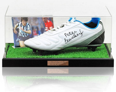 Peter Beardsley Newcastle United Hand Signed Football Boot AFTAL Photo COA