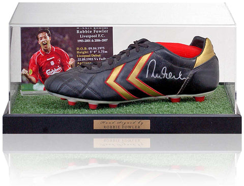 Robbie Fowler Liverpool Hand Signed Football Boot Display AFTAL Photo COA