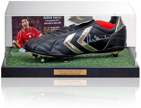 Robbie Fowler Liverpool Hand Signed Football Boot Display AFTAL Photo COA