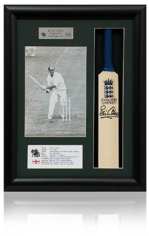 Framed Mini Cricket Bat Hand Signed by Brian Close