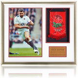 Nick Easter Rugby Legend Hand Signed England Pennant Presentation AFTAL COA