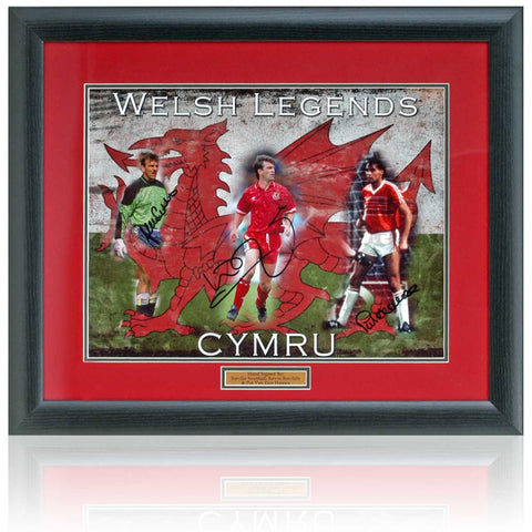 Wales Football Legends Southall Ratcliffe & Van Den Hauwe Hand Signed Montage COA