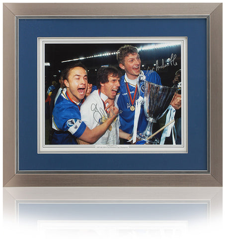Gianfranco Zola and Tore Andre Flo Chelsea Hand Signed 1998 UEFA Cup 16x12'' Photograph