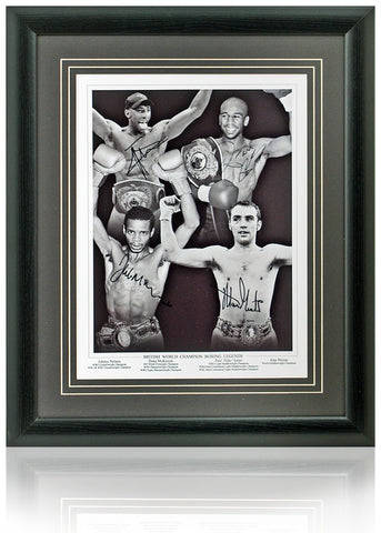 Legends of British Boxing Hand Signed by 4 World Champions 16x12'' Montage COA