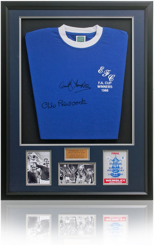Derek Temple & Mike Trebilcock Hand Signed Everton Football Club Retro Shirt AFTAL Photo COA