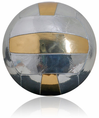 New Vintage Leather-Look Silver Gold PU Volleyball Size 4 Retro Style 18 Panel Ball