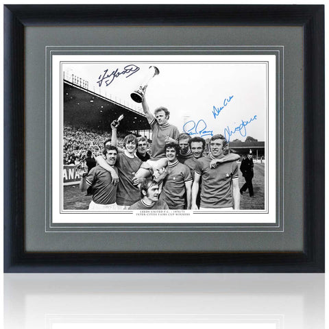 Leeds United Hand Signed by 4 1971 Fairs Cup Winners 16x12'' Photograph AFTAL COA