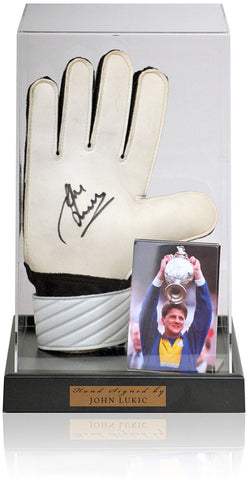 John Lukic Hand Signed Goalkeepers Glove Leeds Photo AFTAL COA