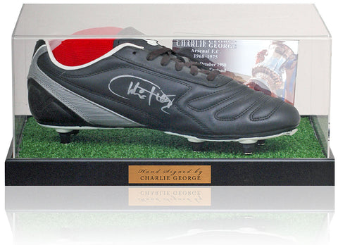Charlie George Arsenal Hand Signed Football Boot Display AFTAL COA