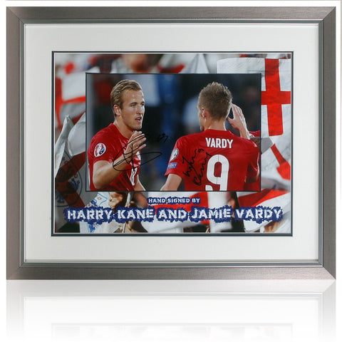 Harry Kane & Jamie Vardy Hand Signed 16x12'' England Presentation AFTAL COA