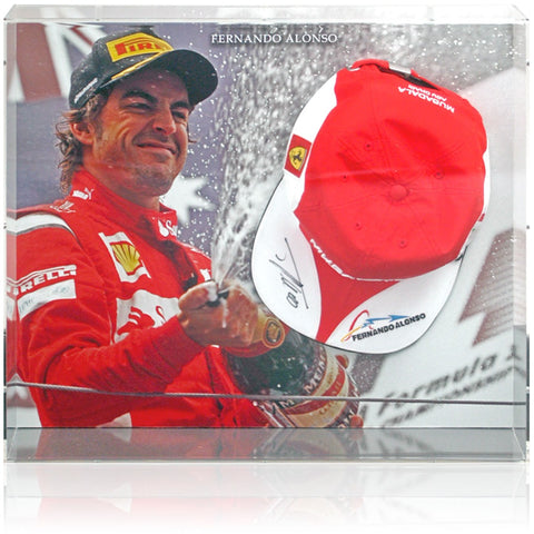 Fernando Alonso Formula 1 Racing Legend Hand Signed F1 Ferrari Cap Display COA