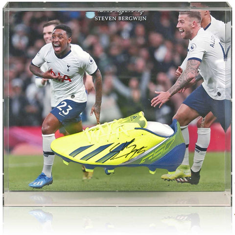 Steven Bergwijn Tottenham Hotspur Hand Signed Football Boot Large Display AFTAL COA
