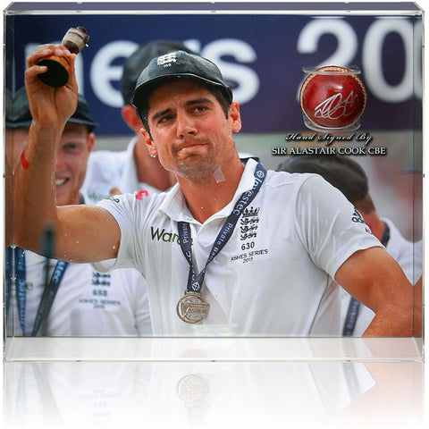 Alastair Cook Ashes Legend Signed Red Cricket Ball Acrylic Display Case COA AFTAL