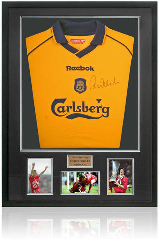 Robbie Fowler Liverpool Legend Hand Signed Framed 2001 Treble Shirt AFTAL COA