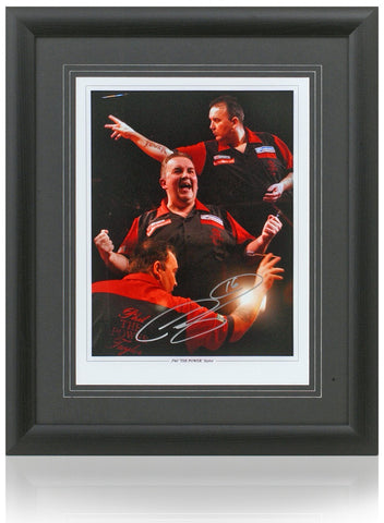 Phil 'The Power' Taylor Hand Signed 16x12'' Framed Darts Montage AFTAL COA