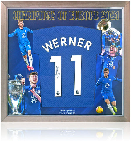 Timo Werner Hand Signed Champions of Europe Chelsea F.C Home Shirt Presentation COA