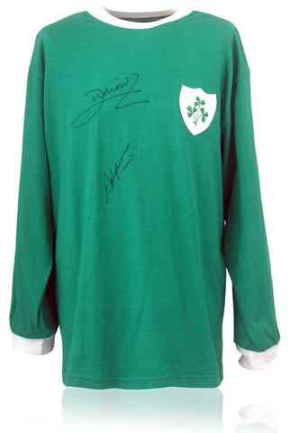 John Aldridge and Steve Heighway Hand Signed Republic of Ireland Retro Football Shirt COA