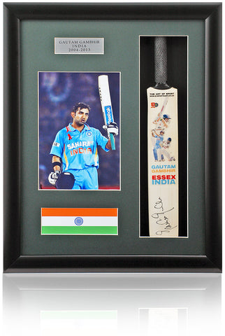 Gautam Gambhir India Hand Signed Mini Cricket Bat AFTAL COA