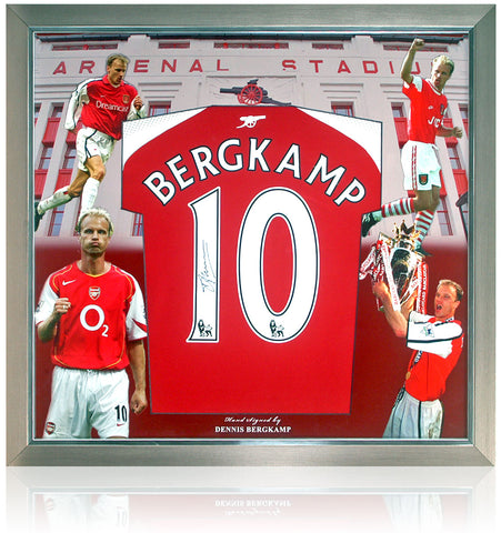 Dennis Bergkamp Hand Signed Arsenal Shirt Presentation AFTAL COA