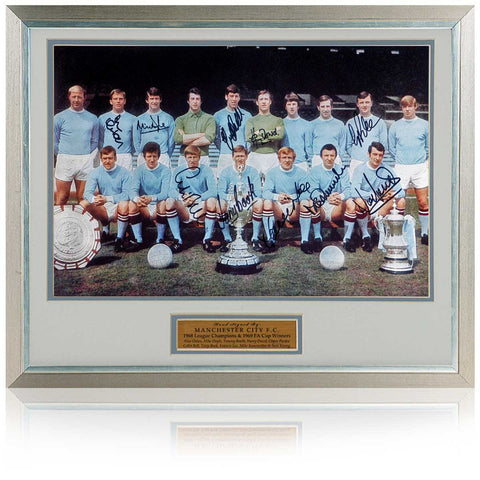 Manchester City 1968 Champions 1969 FA Cup Photograph Hand Signed by 10 Legends AFTAL COA
