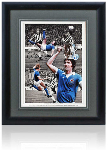 Mike Doyle and Denis Tueart Hand Signed Manchester City 1976 League Cup 16x12" Montage COA