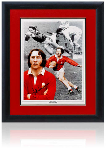 JPR Williams Welsh Rugby Legend Hand Signed 16x12'' WFU Montage AFTAL COA